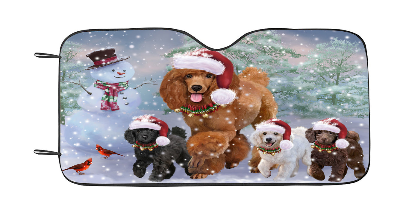 Christmas Running Family Poodle Dogs Car Sun Shade