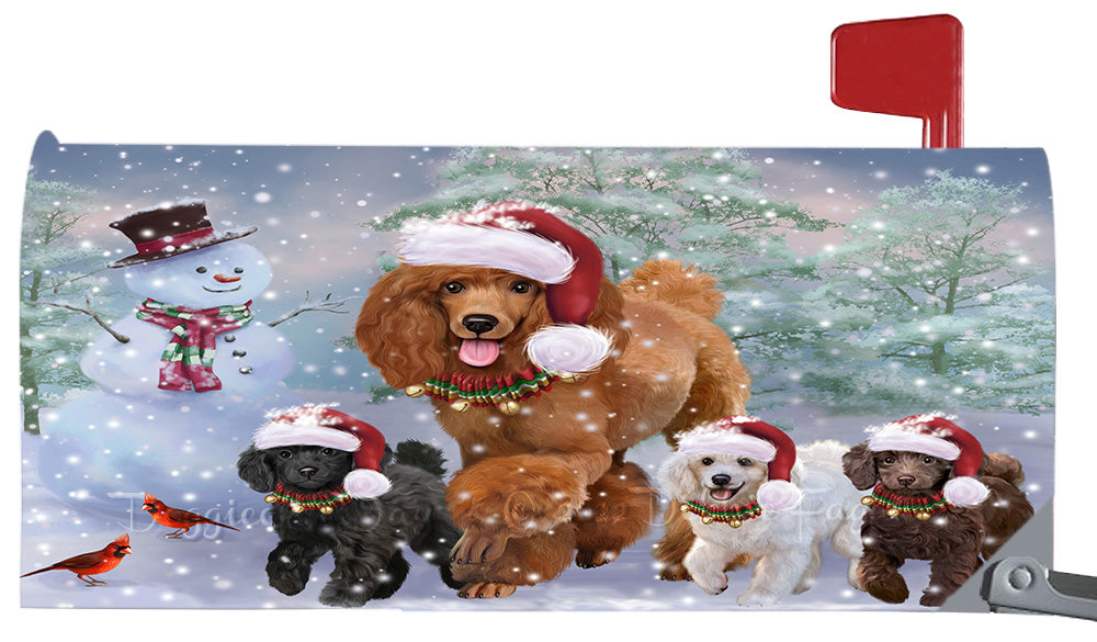 Christmas Running Family Poodle Dogs Magnetic Mailbox Cover Both Sides Pet Theme Printed Decorative Letter Box Wrap Case Postbox Thick Magnetic Vinyl Material