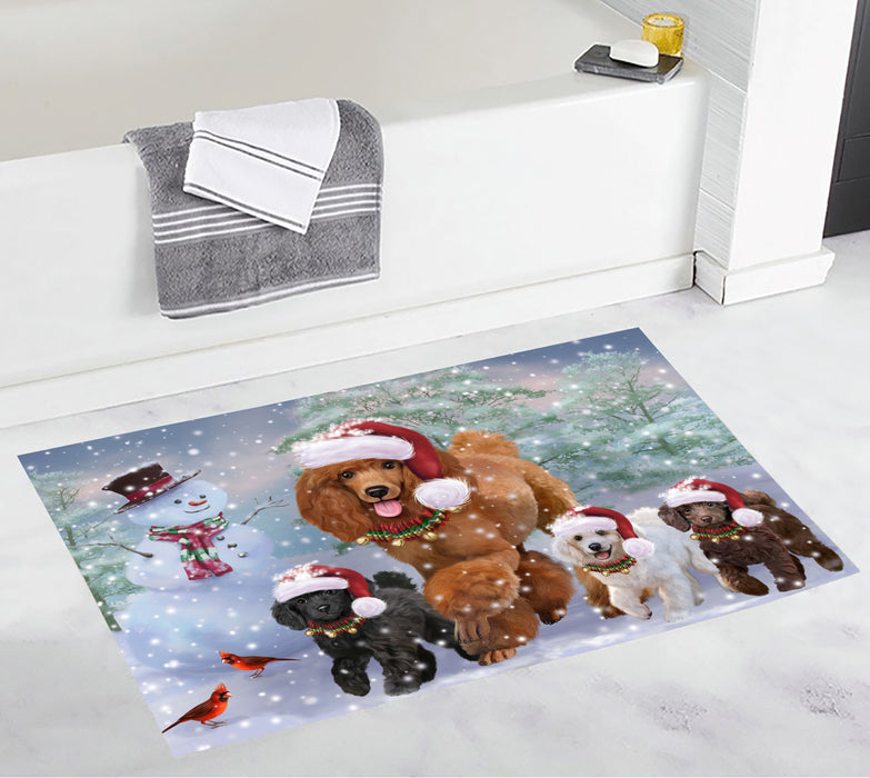 Christmas Running Fammily Poodle Dogs Bath Mat