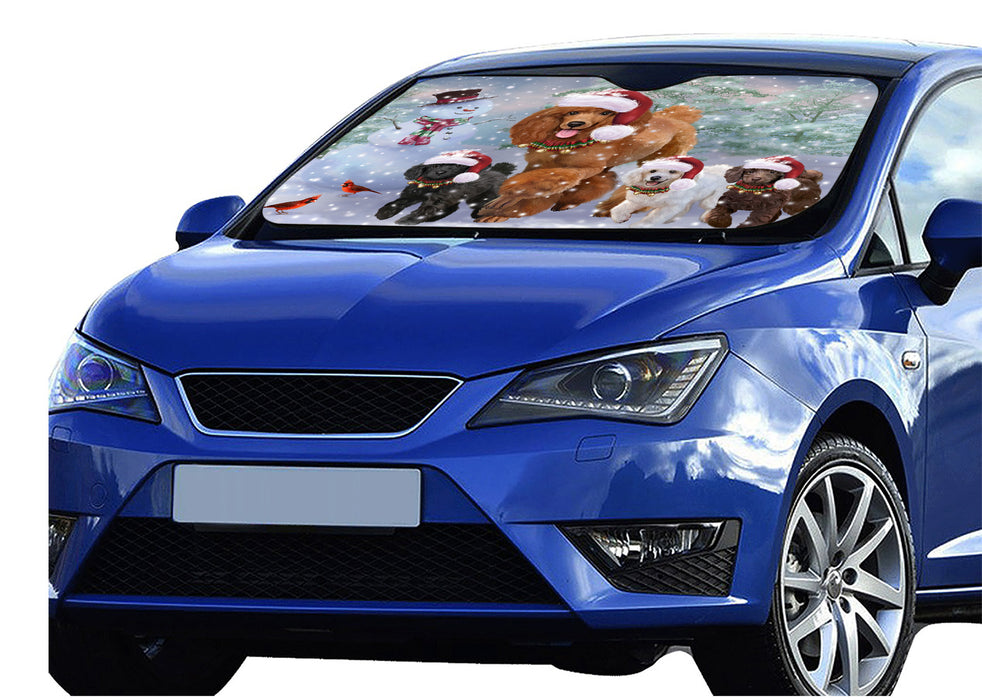 Christmas Running Family Poodle Dogs Car Sun Shade