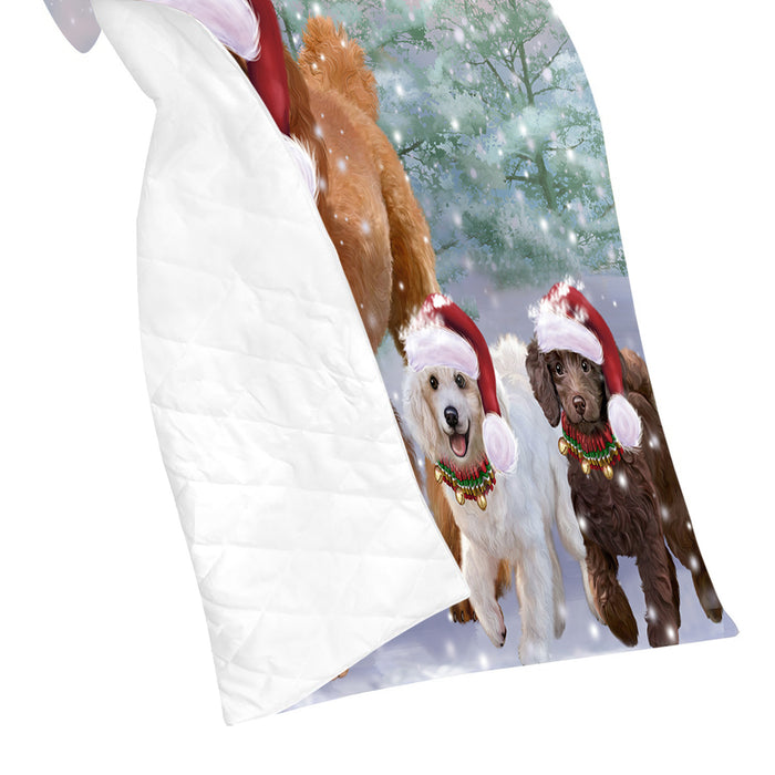 Christmas Running Fammily Poodle Dogs Quilt