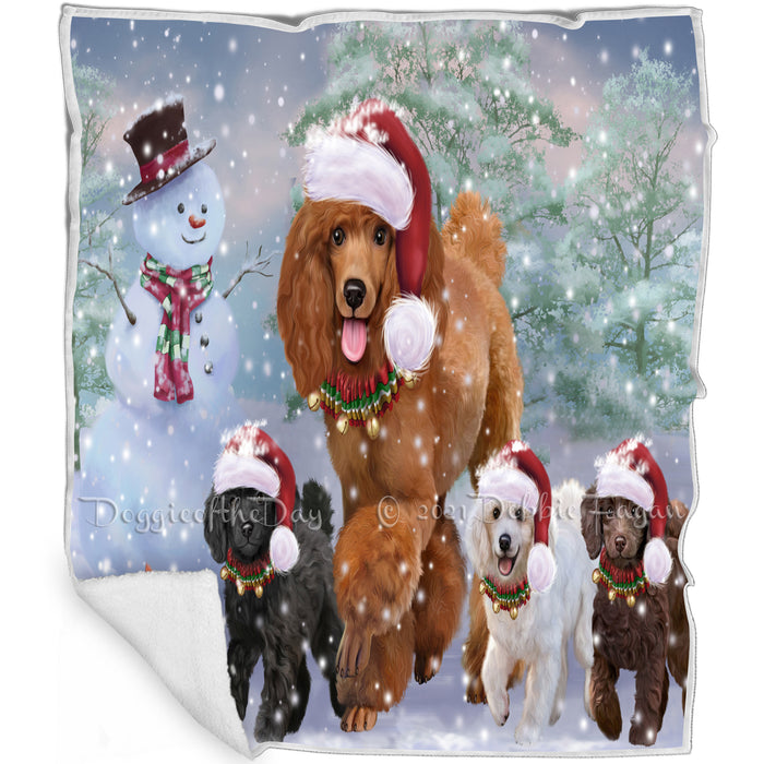 Christmas Running Family Poodles Dog Blanket BLNKT118668