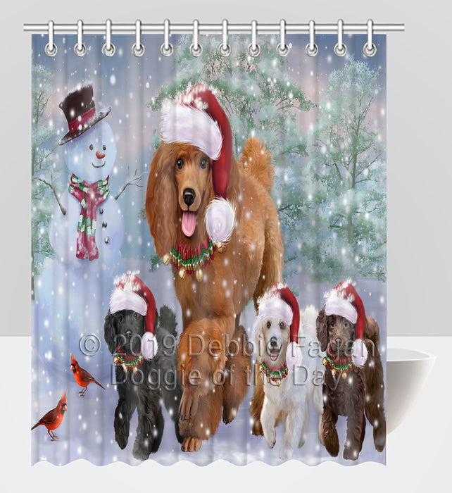 Christmas Running Fammily Poodle Dogs Shower Curtain