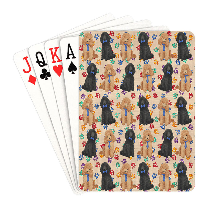 Rainbow Paw Print Poodle Dogs Blue Playing Card Decks