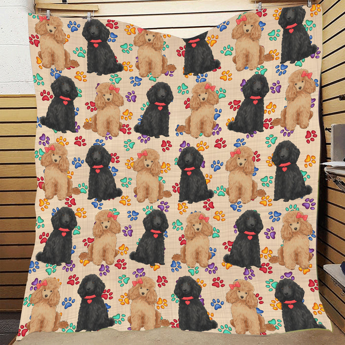 Rainbow Paw Print Poodle Dogs Red Quilt