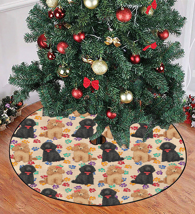 Rainbow Paw Print Poodle Dogs Red Christmas Tree Skirt