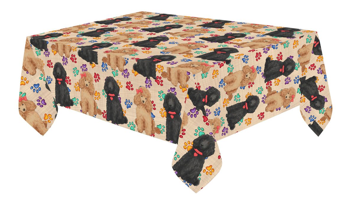 Rainbow Paw Print Poodle Dogs Red Cotton Linen Tablecloth