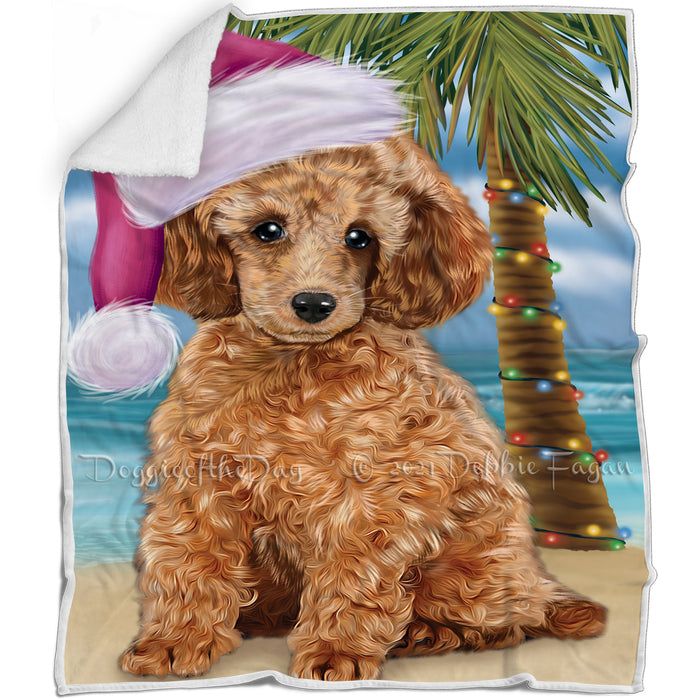 Summertime Happy Holidays Christmas Poodle Dog on Tropical Island Beach Blanket D191