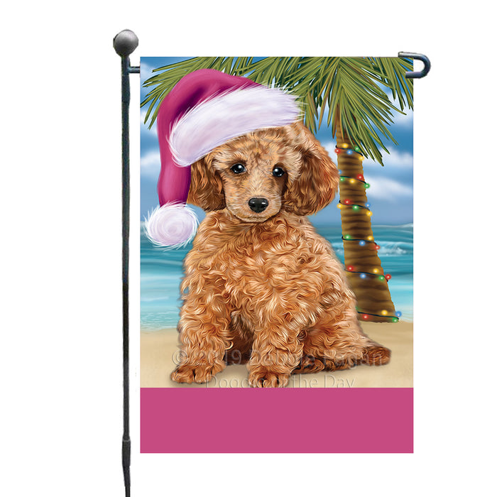 Personalized Summertime Happy Holidays Christmas Poodle Dog on Tropical Island Beach  Custom Garden Flags GFLG-DOTD-A60510