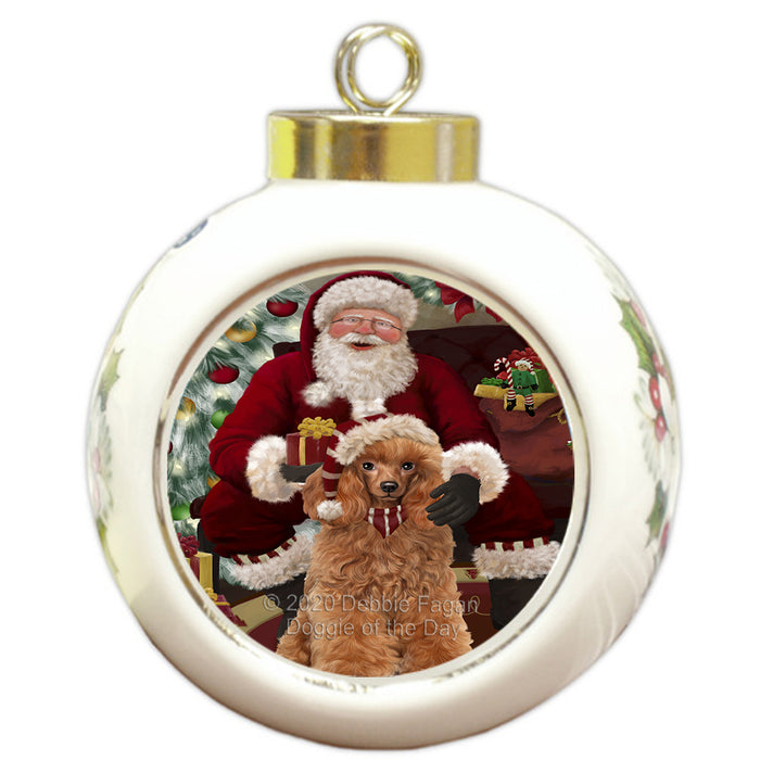 Santa's Christmas Surprise Poodle Dog Round Ball Christmas Ornament RBPOR58054