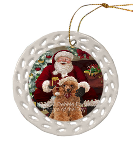 Santa's Christmas Surprise Poodle Dog Doily Ornament DPOR59616