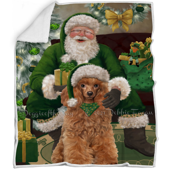 Christmas Irish Santa with Gift and Poodle Dog Blanket BLNKT141483