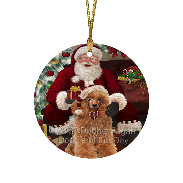Santa's Christmas Surprise Poodle Dog Round Flat Christmas Ornament RFPOR58054