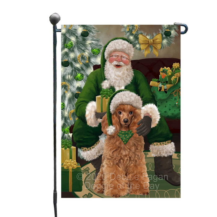 Christmas Irish Santa with Gift and Poodle Dog Garden Flag GFLG66671