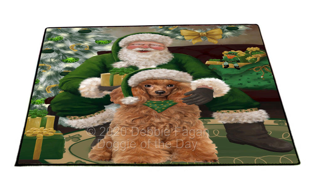 Christmas Irish Santa with Gift and Poodle Dog Indoor/Outdoor Welcome Floormat - Premium Quality Washable Anti-Slip Doormat Rug FLMS57238