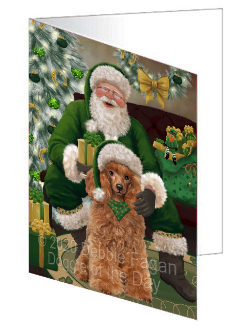 Christmas Irish Santa with Gift and Poodle Dog Handmade Artwork Assorted Pets Greeting Cards and Note Cards with Envelopes for All Occasions and Holiday Seasons GCD75935