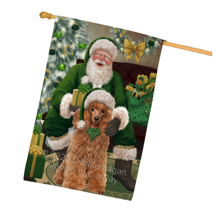 Christmas Irish Santa with Gift and Poodle Dog House Flag FLG66727