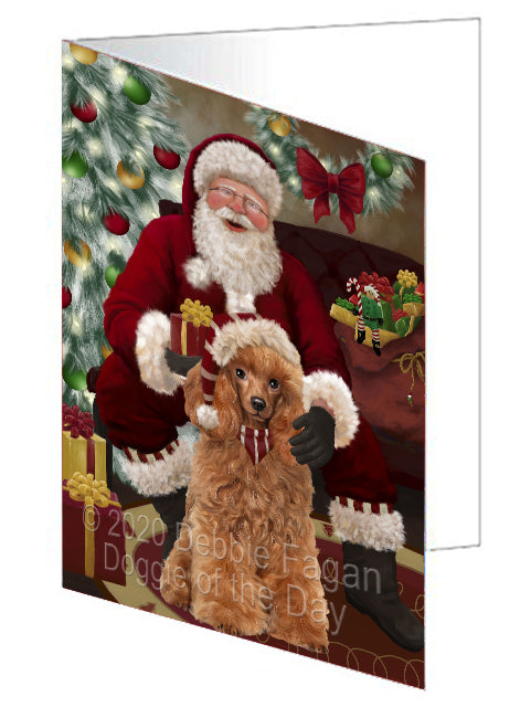 Santa's Christmas Surprise Poodle Dog Handmade Artwork Assorted Pets Greeting Cards and Note Cards with Envelopes for All Occasions and Holiday Seasons