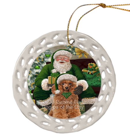 Christmas Irish Santa with Gift and Poodle Dog Doily Ornament DPOR59517