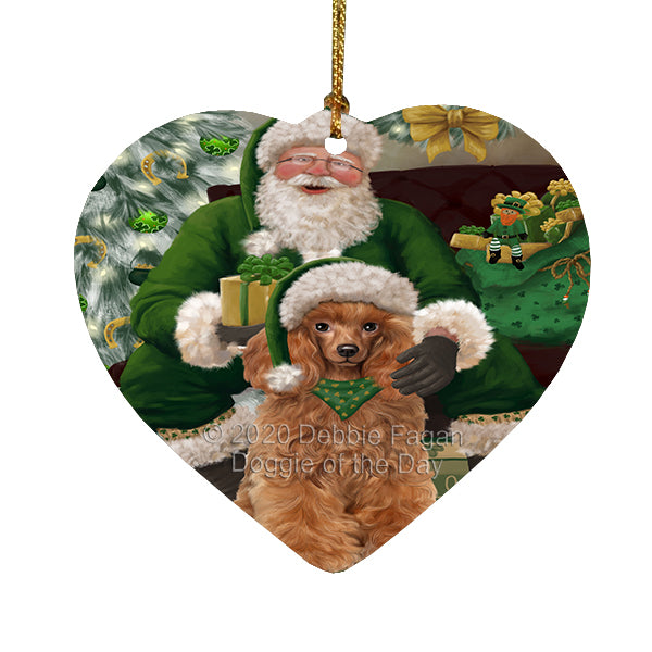 Christmas Irish Santa with Gift and Poodle Dog Heart Christmas Ornament RFPOR58297