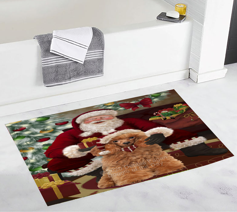 Santa's Christmas Surprise Poodle Dog Bathroom Rugs with Non Slip Soft Bath Mat for Tub BRUG55573