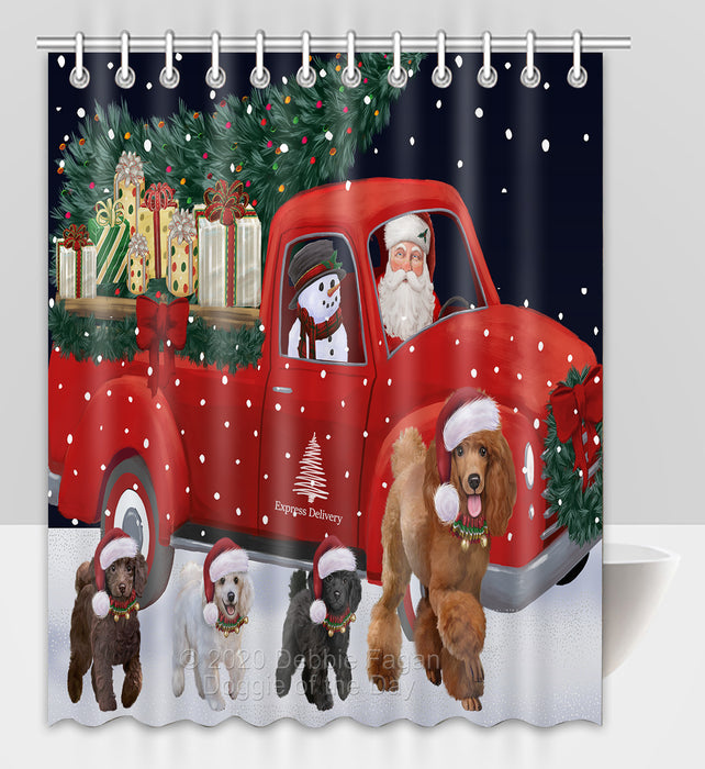 Christmas Express Delivery Red Truck Running Poodle Dogs Shower Curtain Bathroom Accessories Decor Bath Tub Screens