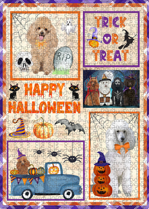 Happy Halloween Trick or Treat Poodle Dogs Portrait Jigsaw Puzzle for Adults Animal Interlocking Puzzle Game Unique Gift for Dog Lover's with Metal Tin Box