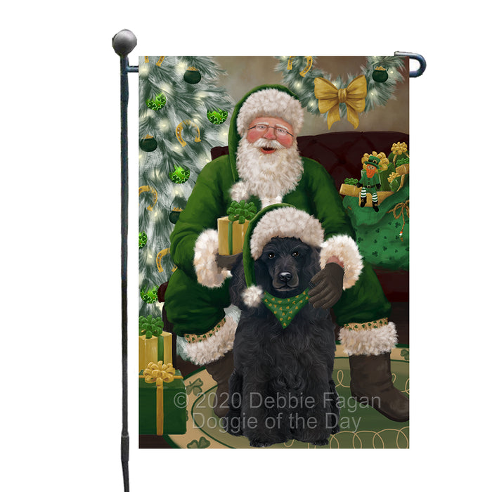 Christmas Irish Santa with Gift and Poodle Dog Garden Flag GFLG66672