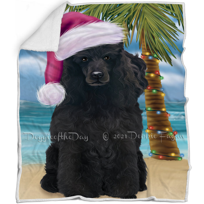Summertime Happy Holidays Christmas Poodle Grey Dog on Tropical Island Beach Blanket D192