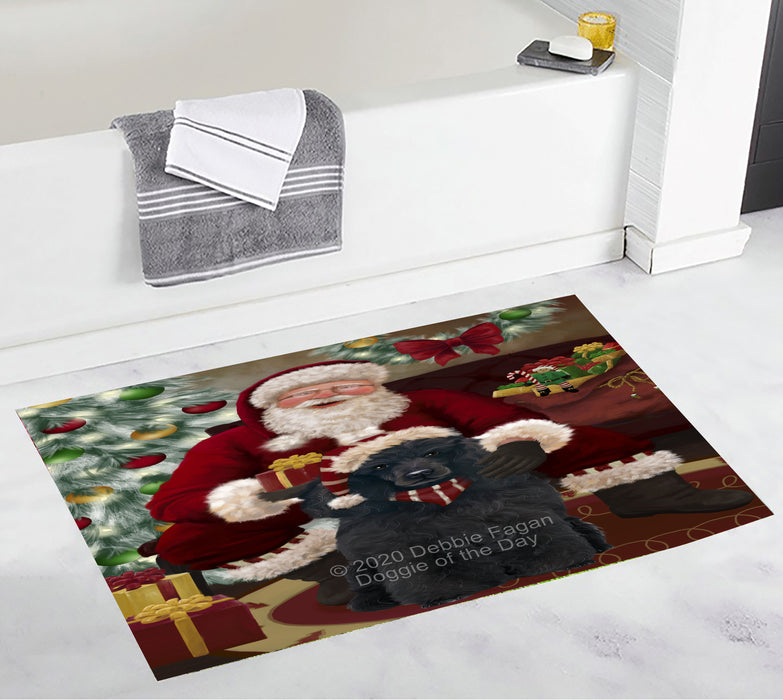 Santa's Christmas Surprise Poodle Dog Bathroom Rugs with Non Slip Soft Bath Mat for Tub BRUG55576