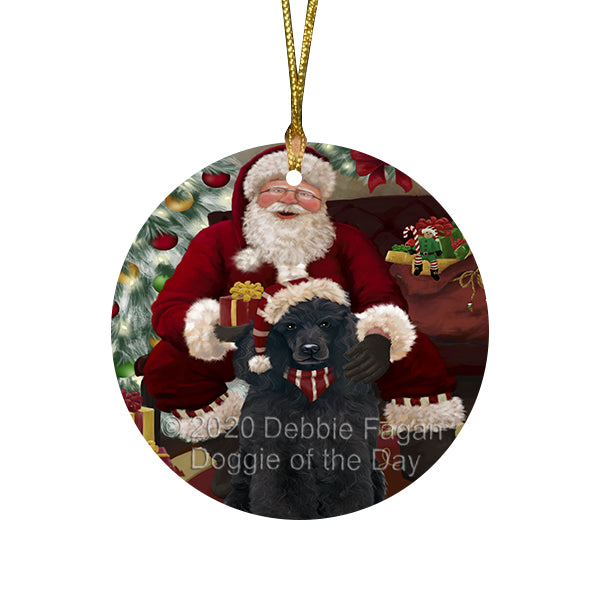 Santa's Christmas Surprise Poodle Dog Round Flat Christmas Ornament RFPOR58055