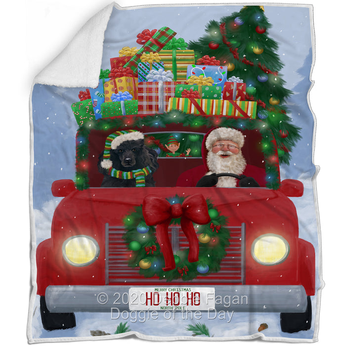 Christmas Honk Honk Red Truck Here Comes with Santa and Poodle Dog Blanket BLNKT141003