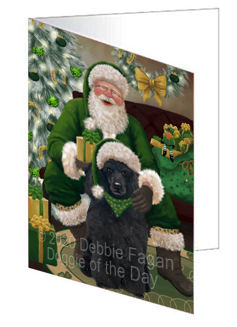 Christmas Irish Santa with Gift and Poodle Dog Handmade Artwork Assorted Pets Greeting Cards and Note Cards with Envelopes for All Occasions and Holiday Seasons GCD75938