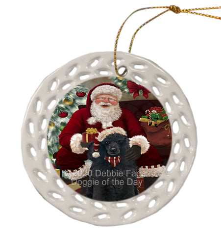Santa's Christmas Surprise Poodle Dog Doily Ornament DPOR59617
