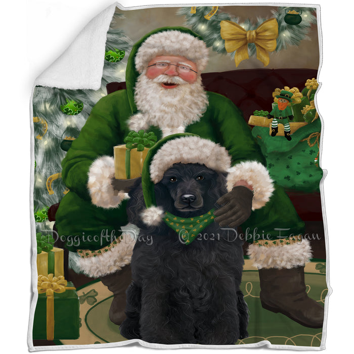 Christmas Irish Santa with Gift and Poodle Dog Blanket BLNKT141488
