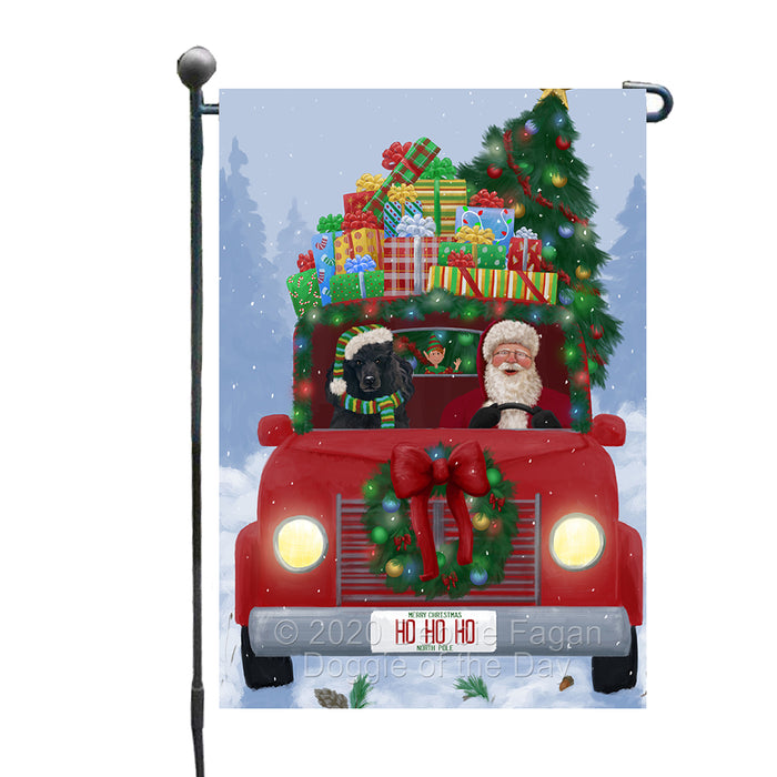 Christmas Honk Honk Red Truck Here Comes with Santa and Poodle Dog Garden Flag GFLG66575