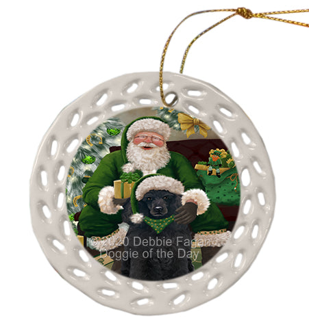 Christmas Irish Santa with Gift and Poodle Dog Doily Ornament DPOR59518