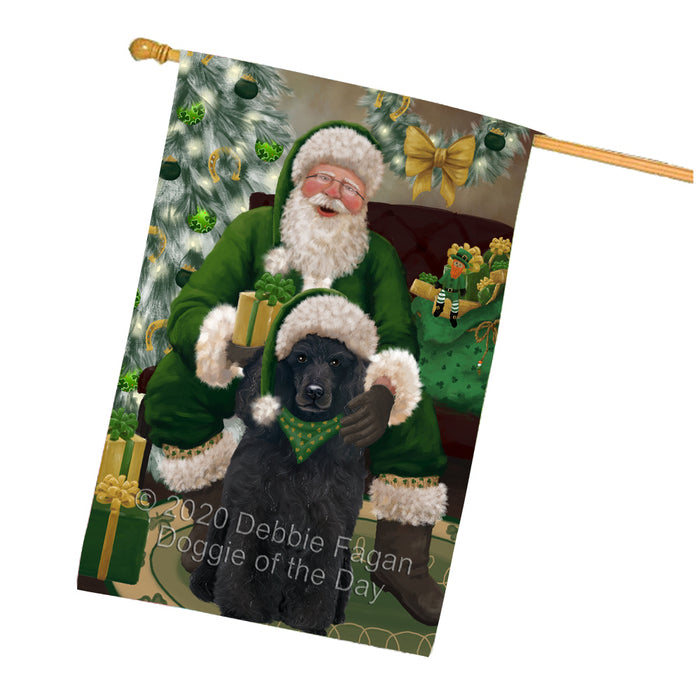 Christmas Irish Santa with Gift and Poodle Dog House Flag FLG66728