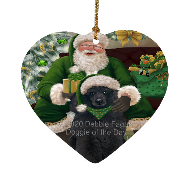 Christmas Irish Santa with Gift and Poodle Dog Heart Christmas Ornament RFPOR58298