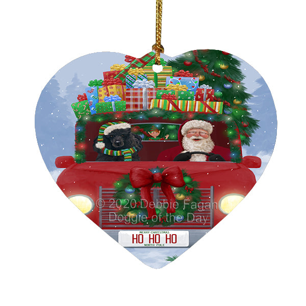 Christmas Honk Honk Red Truck Here Comes with Santa and Poodle Dog Heart Christmas Ornament RFPOR58201