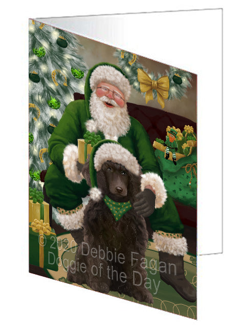 Christmas Irish Santa with Gift and Poodle Dog Handmade Artwork Assorted Pets Greeting Cards and Note Cards with Envelopes for All Occasions and Holiday Seasons GCD75941