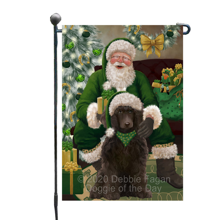 Christmas Irish Santa with Gift and Poodle Dog Garden Flag GFLG66673