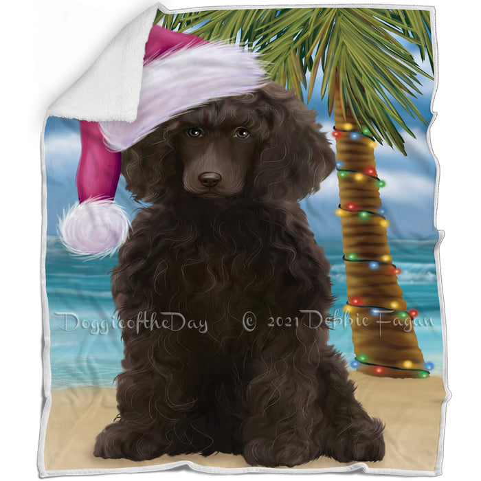Summertime Happy Holidays Christmas Poodles Dog on Tropical Island Beach Blanket