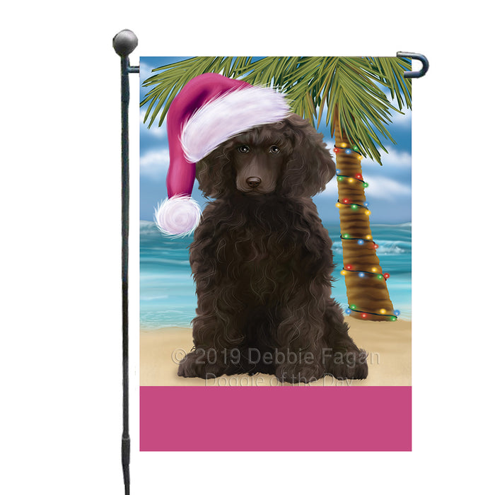 Personalized Summertime Happy Holidays Christmas Poodle Dog on Tropical Island Beach  Custom Garden Flags GFLG-DOTD-A60513