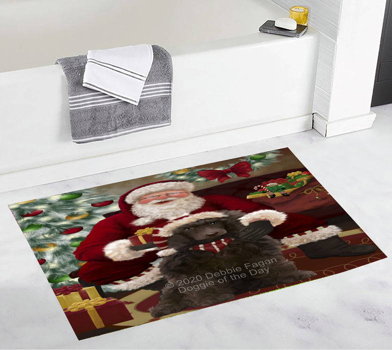 Santa's Christmas Surprise Poodle Dog Bathroom Rugs with Non Slip Soft Bath Mat for Tub BRUG55579