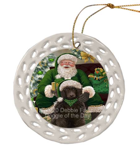 Christmas Irish Santa with Gift and Poodle Dog Doily Ornament DPOR59519