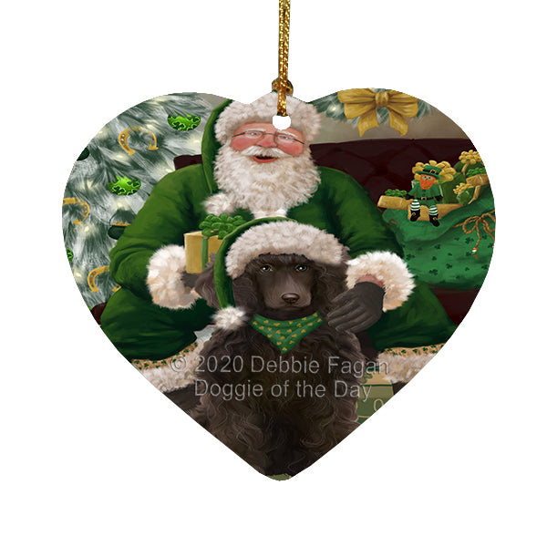 Christmas Irish Santa with Gift and Poodle Dog Heart Christmas Ornament RFPOR58299