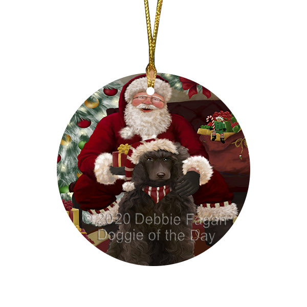 Santa's Christmas Surprise Poodle Dog Round Flat Christmas Ornament RFPOR58056