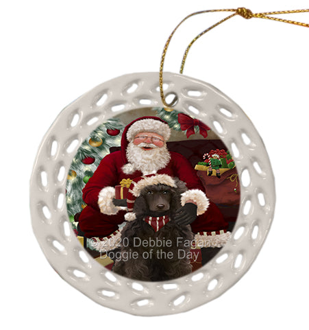 Santa's Christmas Surprise Poodle Dog Doily Ornament DPOR59618
