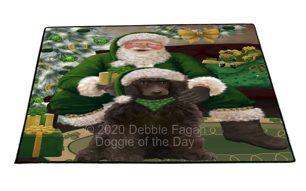 Christmas Irish Santa with Gift and Poodle Dog Indoor/Outdoor Welcome Floormat - Premium Quality Washable Anti-Slip Doormat Rug FLMS57244